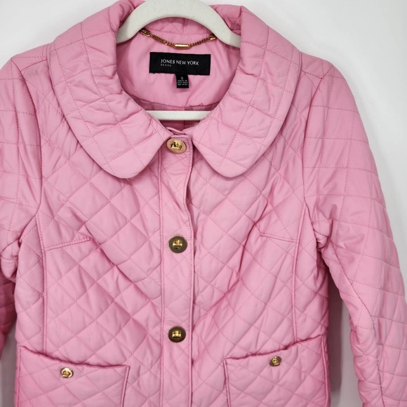 Jones New York Quilted Jacket SP Diamond Barbiecore Lightweight Button Pink Gold - Picture 5 of 12